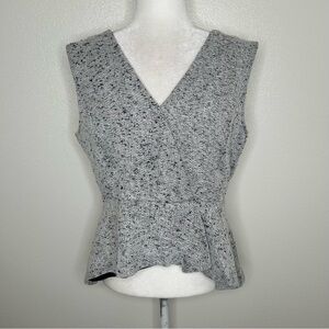 Halogen Womens Light Gray Tweed V-Neck Sleeveless Peplum Hi-Low Top Size L EUC